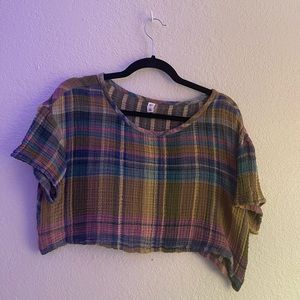 Boutique linen plaid crop top